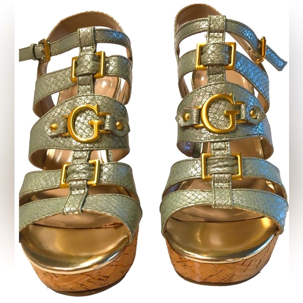 VTG Sandal G by Guess Woman's Strappy Sexy Wedge Open Toe Ladies Size 7.5 USA